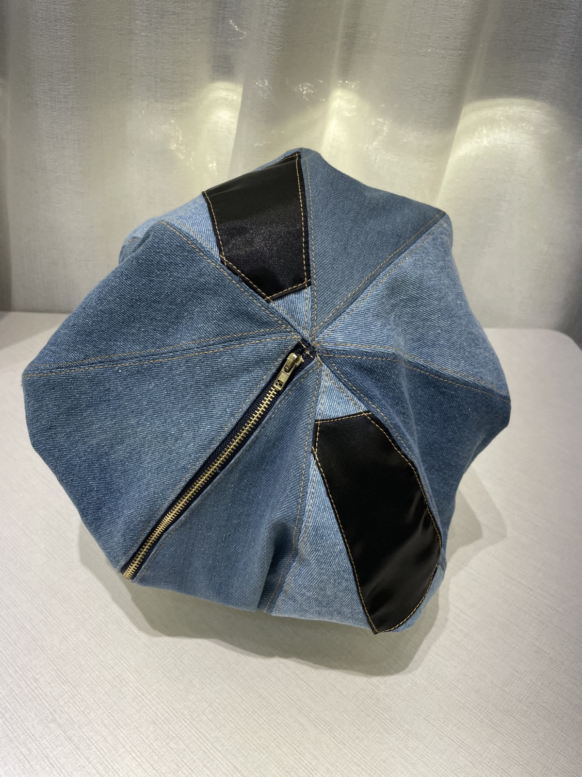 Washed Denim Niche Cloud Zip Beret Hat