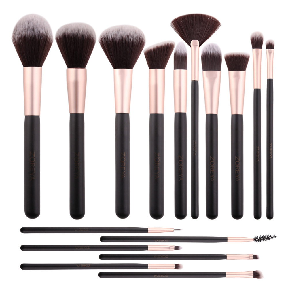 ZOREYA Cross-border AliExpress Venta caliente Herramientas de belleza Sombra de ojos Cepillo de labios Cepillo de base 16 pinceles de maquillaje Juego completo al por mayor
