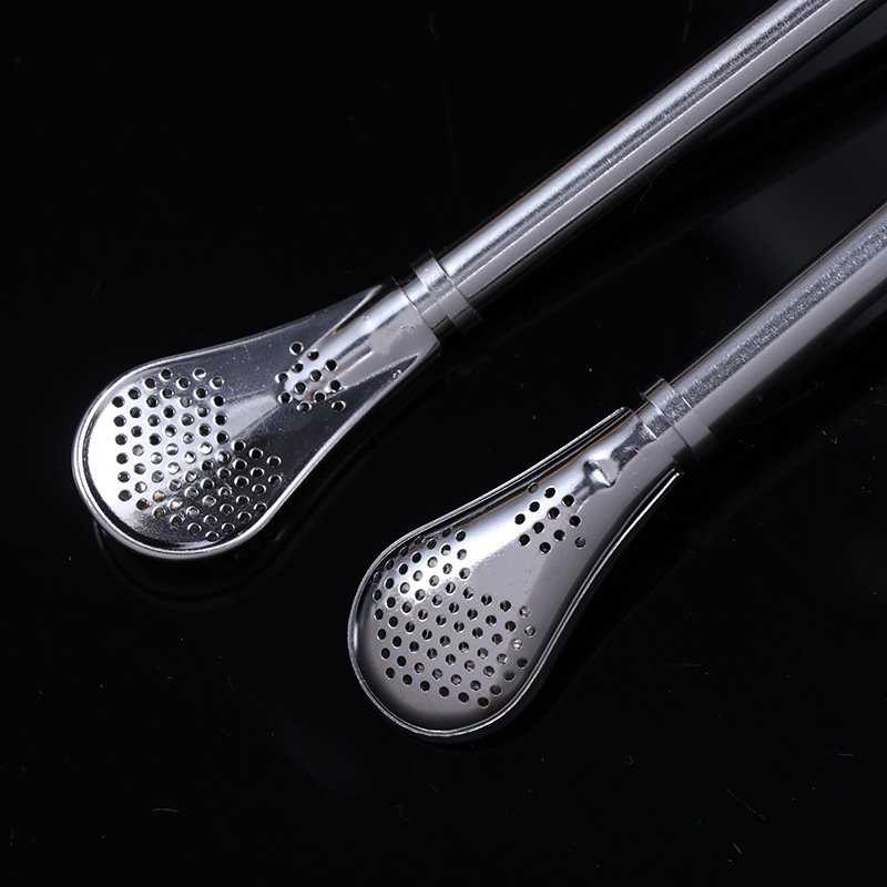 304 cuchara de paja de acero inoxidable creativo de doble uso café bebida mezcla cuchara jugo leche té filtro cuchara de paja