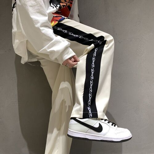 oversize side stripe autumn and winter pants, high-end feel straight leg pants, American street style men's loose wide-legged pants 