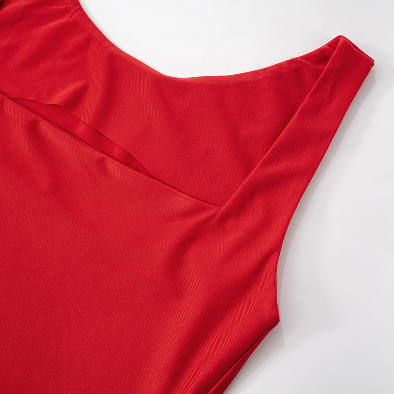 Women Clothing Square Collar Sleeveless Slim Fit Twisted Elegant Graceful Hip