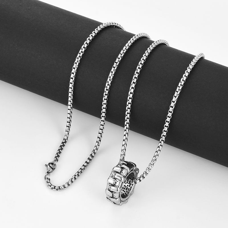 New Trendy Men's Personalized Tire Ring Hip Hop Pendant Fashion Imitation Old Titanium Steel Necklace_voghion.com