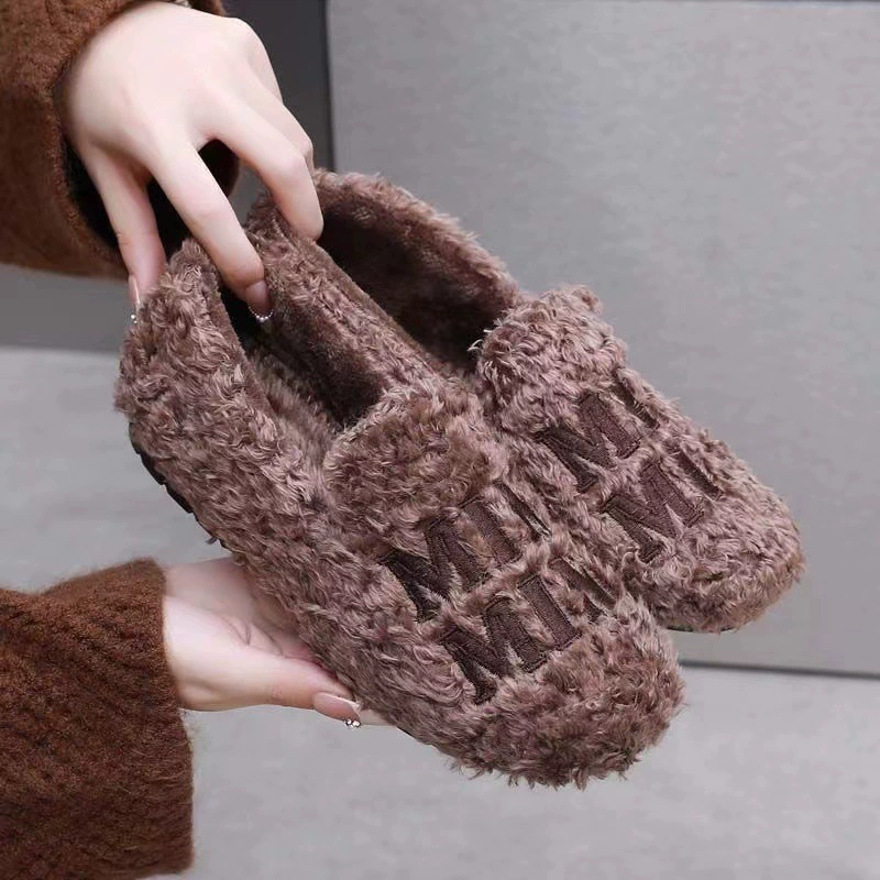 Зимняя новая меховая обувь хлопчатобумажная обувь плюс бархат утолщенный педаль домашняя обувь мама теплая нескользящая обувь женская обувь