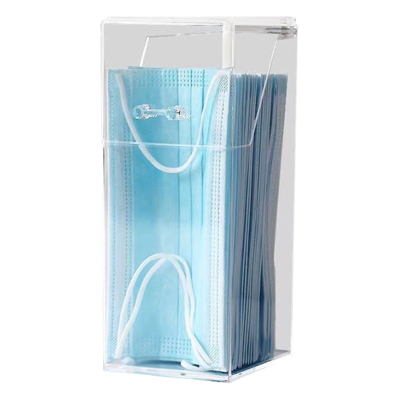Máscara de polvo caja de almacenamiento con tapa hogar transparente acrílico escritorio entrada extracción oído nariz máscara caja de almacenamiento temporal