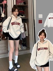 女士秋装2025年新款时尚洋气减龄美式字母印花长袖卫衣春连帽外套
