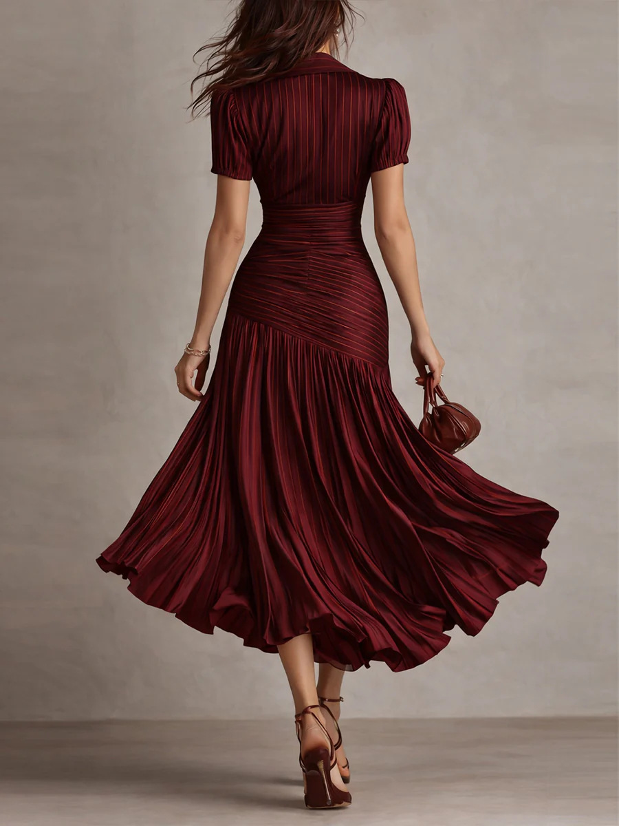 Elegantes Gestreiftes Satin Patchwork Kleid Für Den Urlaub_voghion.com
