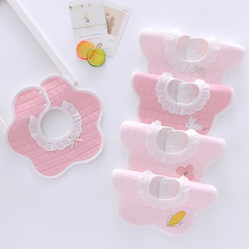 Princess style lace edge waterproof bib baby autumn and winter thickened saliva towel new children's bib bib eating pocket