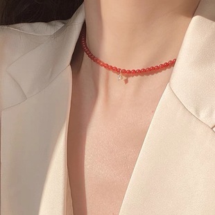 Red Floating Life Promises You a Good Life Retro Natural Red Agate Elegant Handmade Necklace Festive Necklace