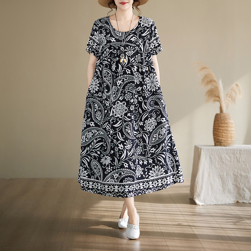 New Mom Good Cotton Silk Dress Women's Summer Fashion Loose Plus Fat Plus Size Plus Size Long Skirt with Flap Pocket Pantss New Mom Good Cotton Silk Dress Women's Summer Fashion Loose Plus Fat Plus Size Plus Size Long Skirt with Flap Pocket Pantss