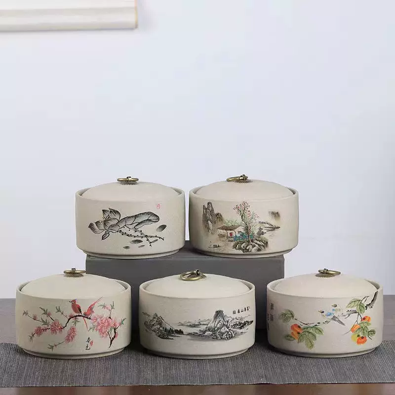 工厂批发陶瓷罐粗陶茶叶罐包装罐中号茶仓储物罐密封罐礼盒定 制