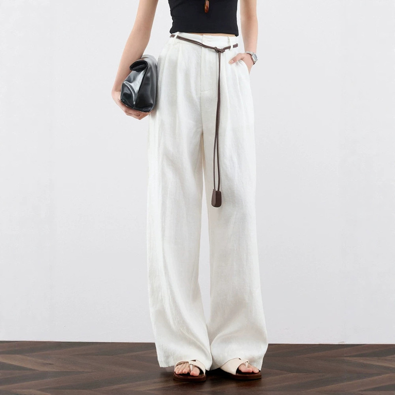 [Breathable Pants] High-Quality French Imported Rain Dew Linen, Old Money Style, Breathable Thin Wide-Leg Long Pants for Summer