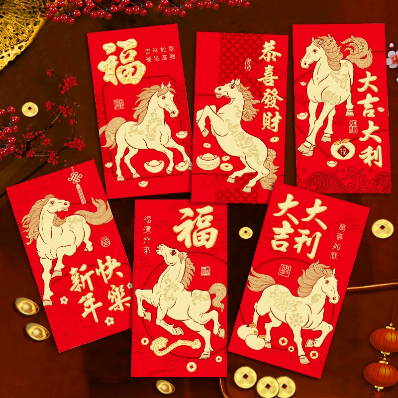 Ruixiang 2026 Год коня Красные конверты Новые красные конверты с изображением зодиакального животного-лошади Креативные трехмерные новогодние красные конверты оптом.