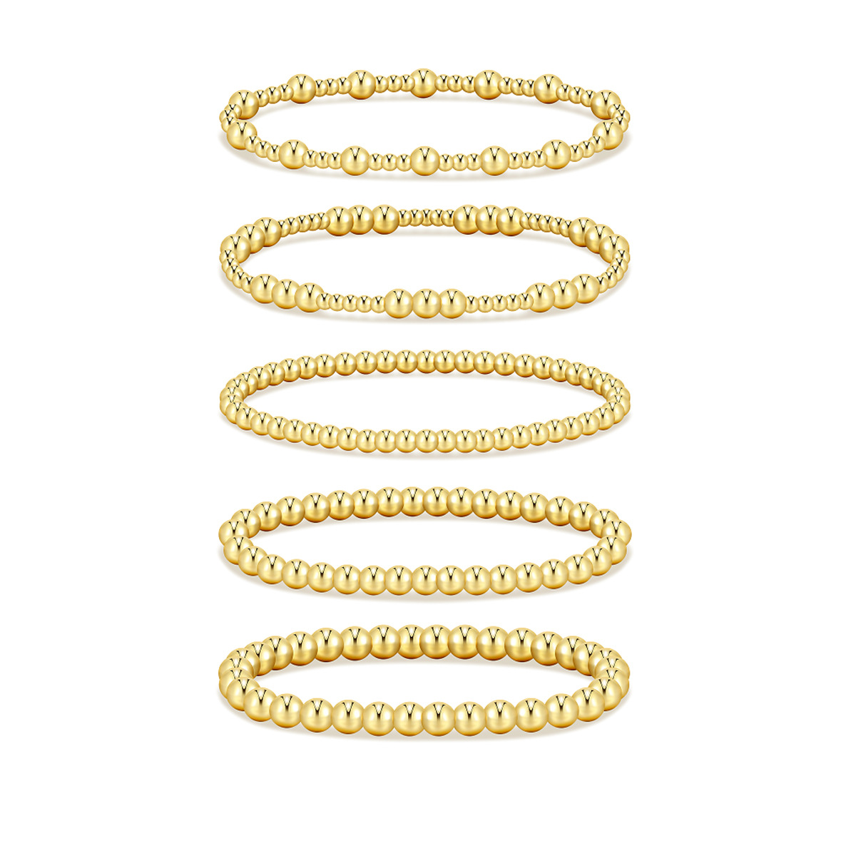 Amazon venta caliente pulsera de cuentas de oro real pulsera elástica galvanizada simple Europa y América 5 piezas conjunto de pulsera de cuentas