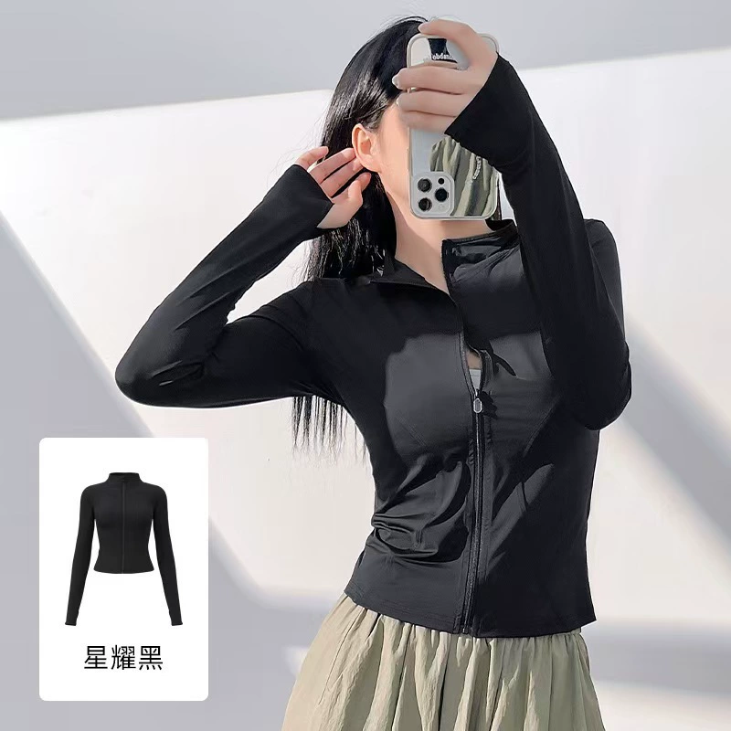 Солнцезащитная одежда с воротником-стойкой, быстросохнущая короткая одежда из ледяного шелка для йоги, женская летняя тонкая верхняя одежда для езды на велосипеде и бега на открытом воздухе с защитой от ультрафиолета