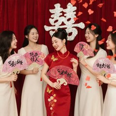 伴娘团扇新娘结婚扇子迎亲伴娘团扇拍照道具双面扇子中式姐妹团扇