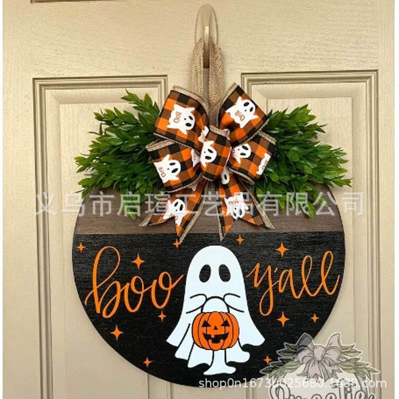 国境を越えた新製品ハロウィンクリスマスイエスホワイトゴーストBOOドアサイン装飾木製工芸品ペンダント|undefined