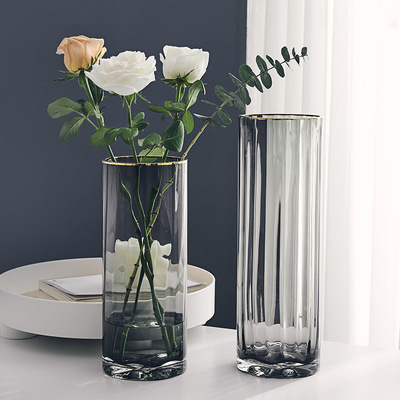 輕奢大號直筒玻璃花瓶透明水養百合富貴竹插花瓶擺件簡約創意