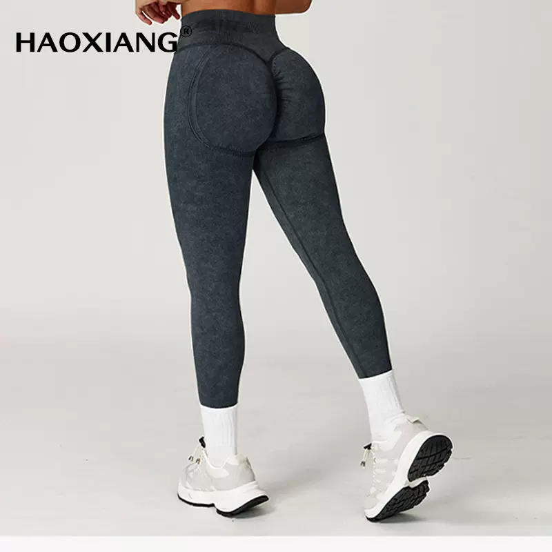 跨境砂洗无缝瑜伽裤女高弹透气提臀运动紧身裤跑步健身瑜伽长裤子