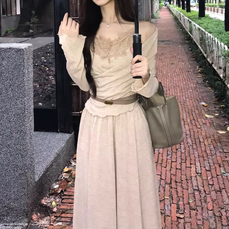 巨好看的早秋一整套温柔长袖假两件上衣半身裙针织套装2025秋季新|undefined