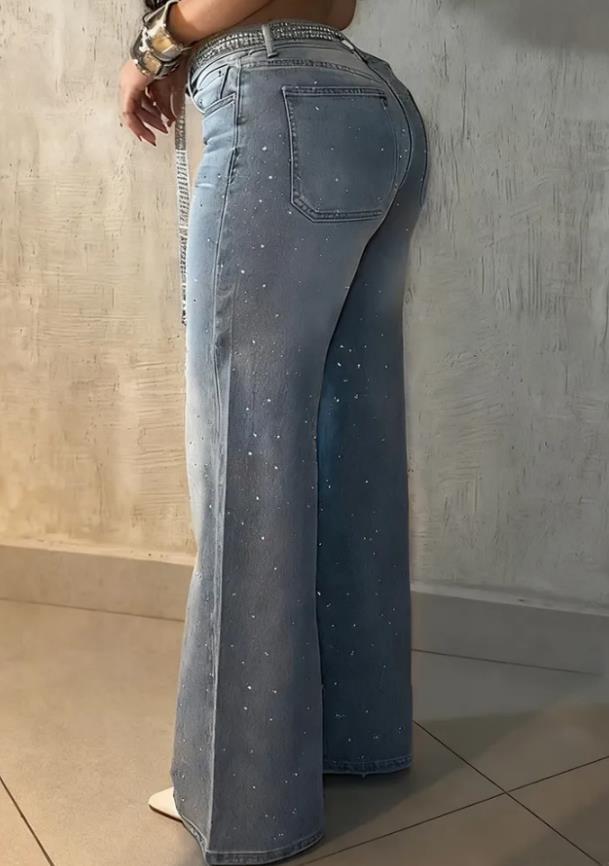 Jeans donna con strass distressed gamba larga denim vintage_voghion.com
