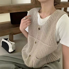 秋羊绒针织马甲女欧货粗毛线坎肩叠穿宽松纯羊毛开衫毛衣背心上衣