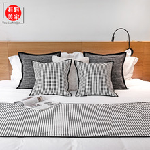 黑白波点床旗加厚全棉软装床品抱枕靠垫现代简约样板间设计师布艺