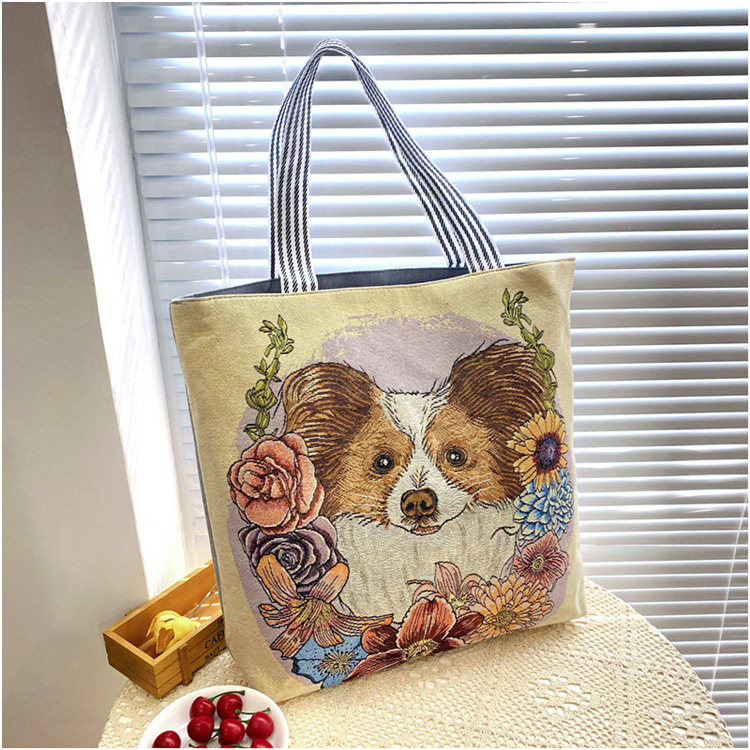 189g Weight Polyester Lining Material Zipper Closure Type Double Shoulder Straps Strap Type Tote Bag Bags Type Casual, Daily Occasion Linen Material Animal Pattern All Seasons Season Women's Gender Cute Style Square Shape Women's Linen Animal Cute Square Zipper Tote Bag 15