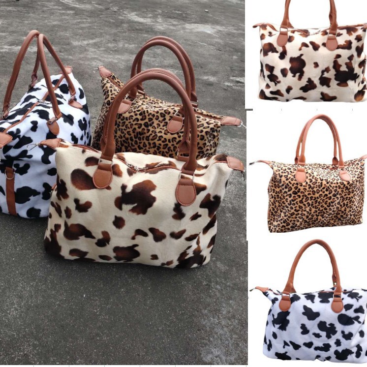 Amazon wish cross-border European and American Street ladies weekend travel bag Mao Mao cow leopard print short distance travel bag