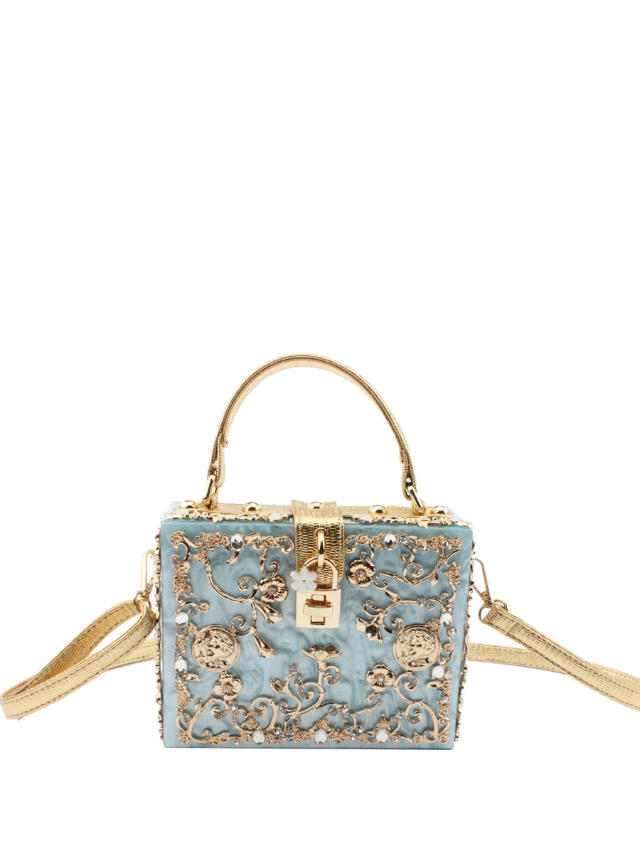 European And American Acrylic Evening Bag Hollow-Out Metal Carved Diamond Inlaid Handbag Shoulder Crossbody Bag For Women - Thumbnail 8