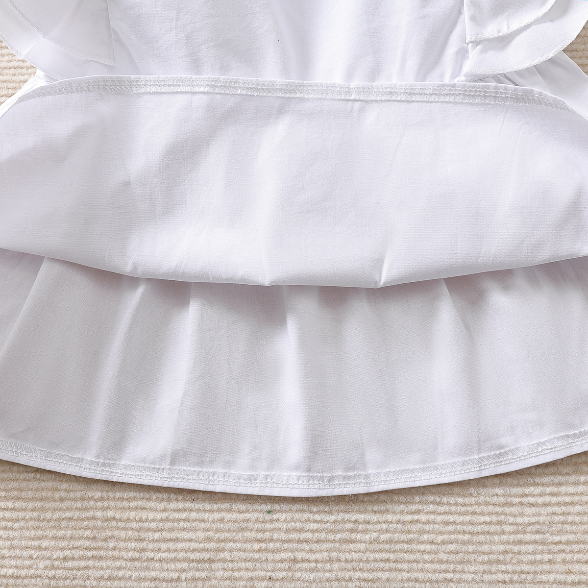 Solid Color Pattern Summer Season Girl'S Gender Simple Style Solid Color Pearl Ruffles Cotton Girls Clothing Sets