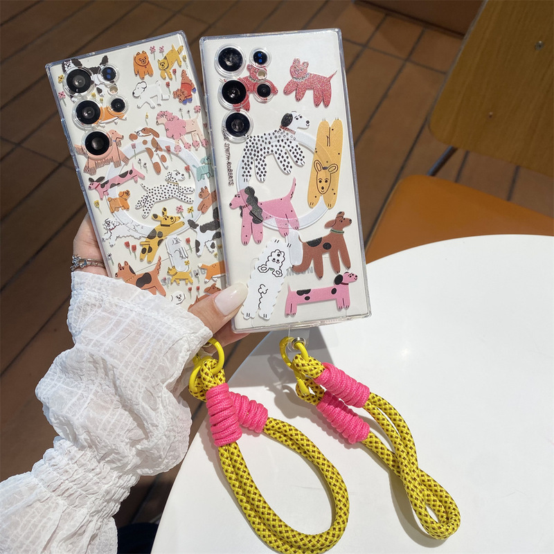 Cute Spotted Puppy Suitable for Samsung S24Plus/S23+ Mobile Phone Case S22/21Fe Transparent Note20 Magnetic Suction