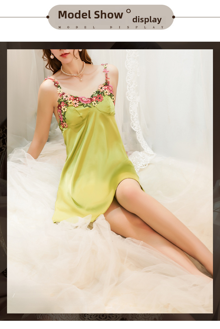 Yiying nouvelle chemise de nuit sexy sangle satin pyjamas femmes été pur désir style chemise de nuit tentation sexy lingerie costume_voghion.com