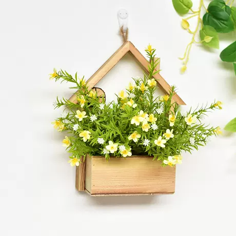 Wooden house + yellow gypsophila