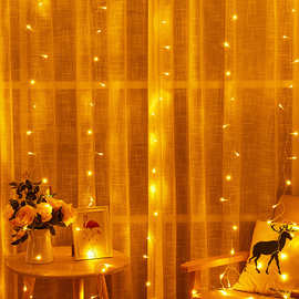 led彩灯闪灯串灯3*3窗帘灯300l圣诞节日装饰彩灯少女房间仙女灯