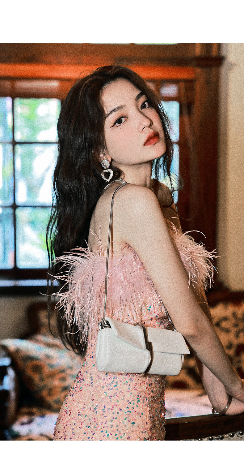 Đầm dạ hội nữ phong cách Pháp, thiết kế ôm eo đuôi cá, hở vai, đính kim cương — Màu như hình chi tiết 10