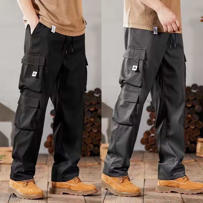 2025 New Loose Trendy Versatile Multi-Pocket Durable Work Pants Straight-Leg Cargo Pants Men Autumn Wide-Leg