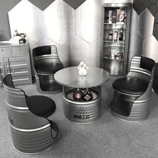 Industrial style creative oil bucket sofa bar table and chair barbecue restaurant dining room negotiation leisure iron card holder tea table combination