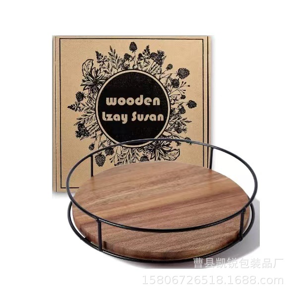 Simple Wooden Round Condiment Storage Rack Wooden Rotatable Kitchen Spice Bottle Storage Rack Living Room snack tray