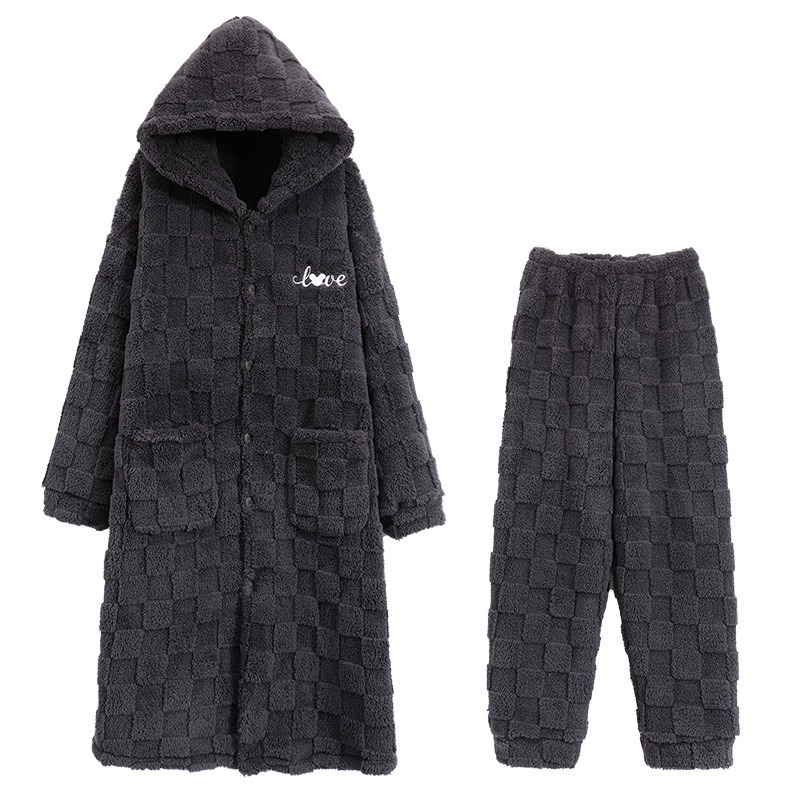 Camisón de invierno los hombres coral fleece cálido engrosada estilo coreano simple con capucha franela pijamas homewear traje