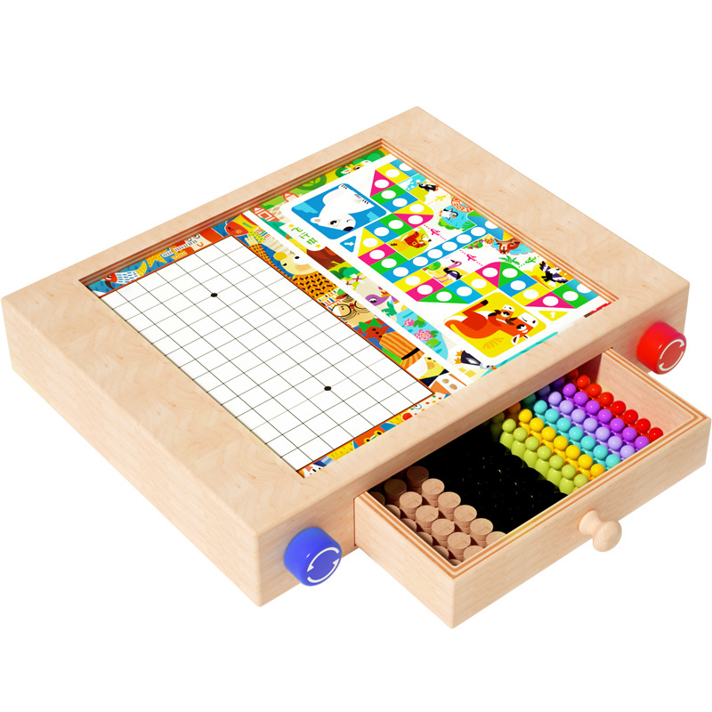 Caja de ajedrez multifuncional para niños, bloques de madera, juguetes de mesa, regalo de cumpleaños para niños y niñas