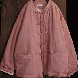 新中式国风提花棉服外套女冬季复古对襟盘扣夹棉加厚保暖棉衣棉袄