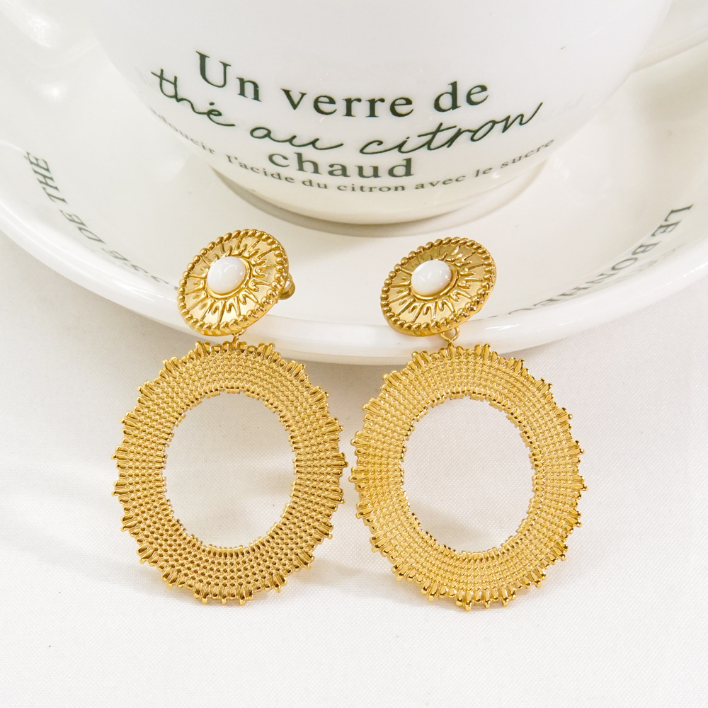 Daily Occasion PVD Coated 14K Gold Real Gold Plated Circle 304 Stainless Steel Bohemian Waterproof Non Tarnish Drop Earrings