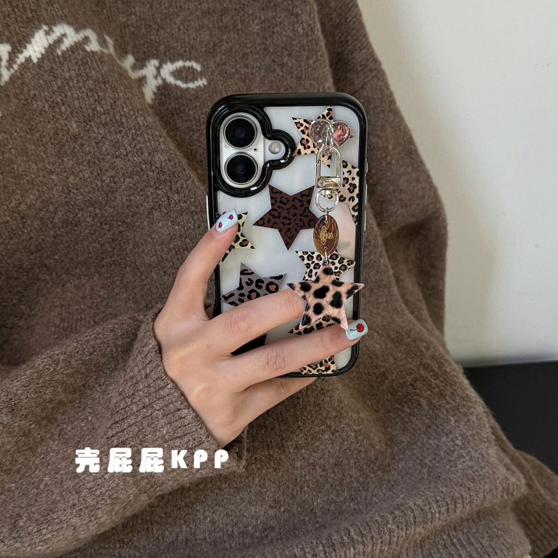 ins韩系豹纹星星挂件适用iPhone17Pro max苹果16手机壳15透明14女|undefined