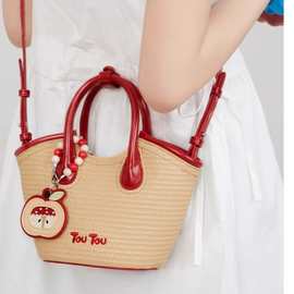 TOUTOU2025新款苹果菜篮子草编织包手提水桶夏天配裙子沙滩海边包