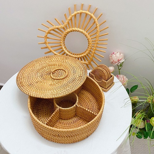Wicker Fruit and Nut Basket Japanese Style Storage Basket Vietnamese Desktop Weaving Home Living Room Snack Bamboo Steamed Bun Basket