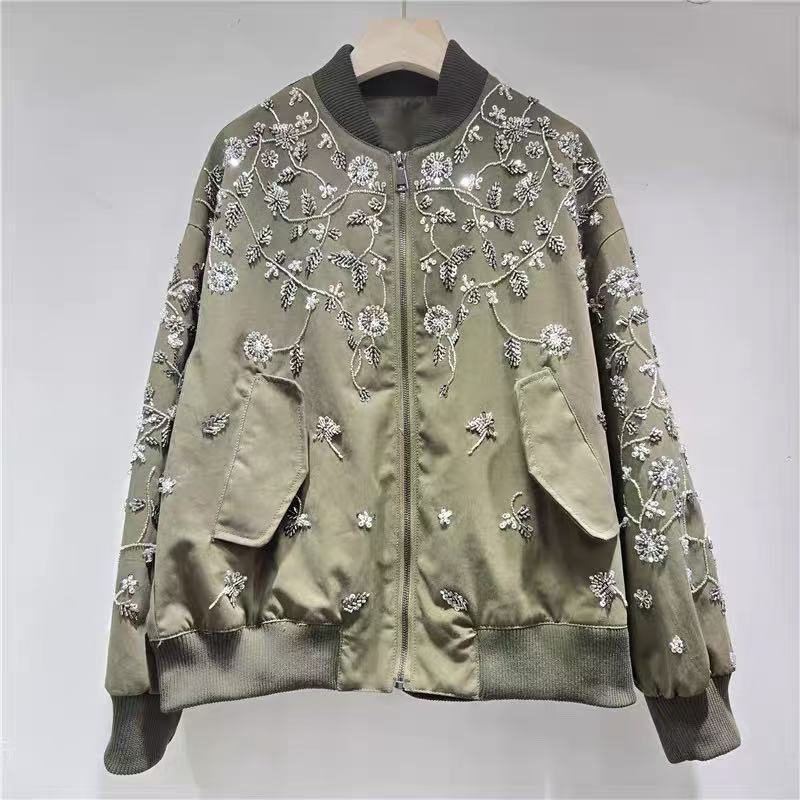 Chaqueta Béisbol con Bordado para Mujer con Cremallera y Cuello Redondo Manga Larga image 2