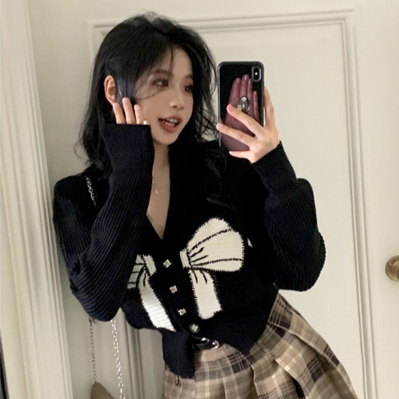 Autumn design cute knitted long-sleeve with bow