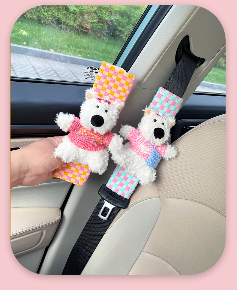 Plush Scribbled Dog Car Seat Belt Shoulder Cover Creative Car Seat Belt Anti-Strangle Protective Cover Car Interior Decoration