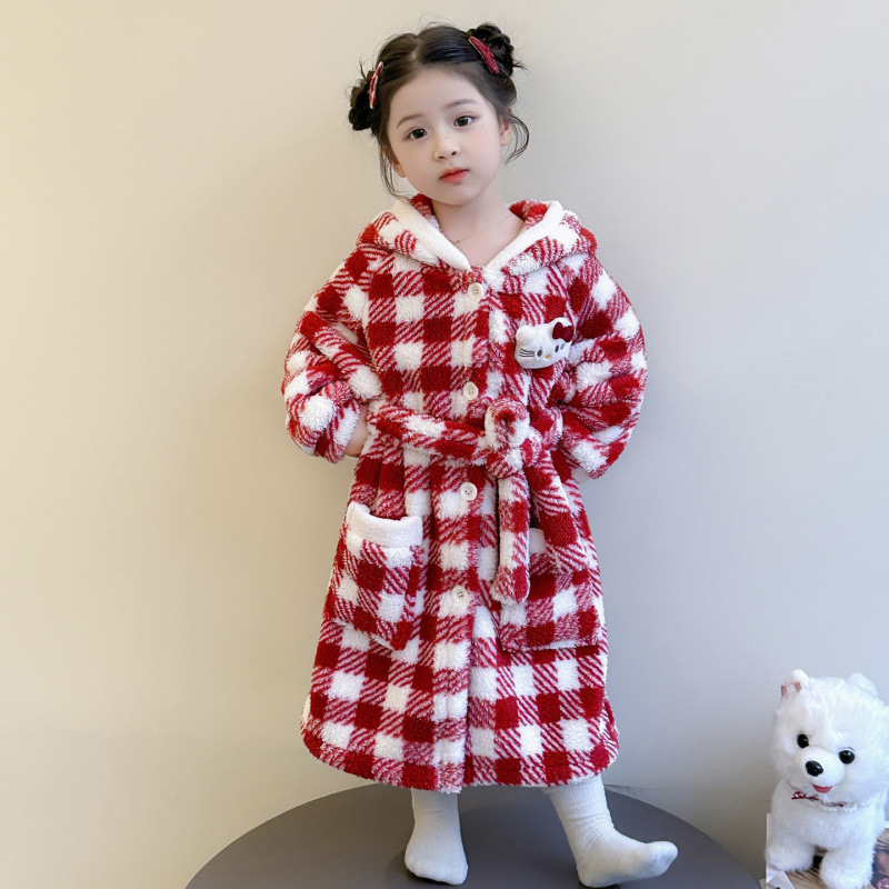 Pijamas de niñas otoño y invierno flanel espeso coral 2025 nuevo bata de baño para niños bebé niñas bata de baño