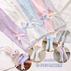 2024 Girls' Spring and Summer New Macaron Color Cartoon Pure Cotton Leggings Comfortable Matchable Fashion Elastic Bell-bottom Pants